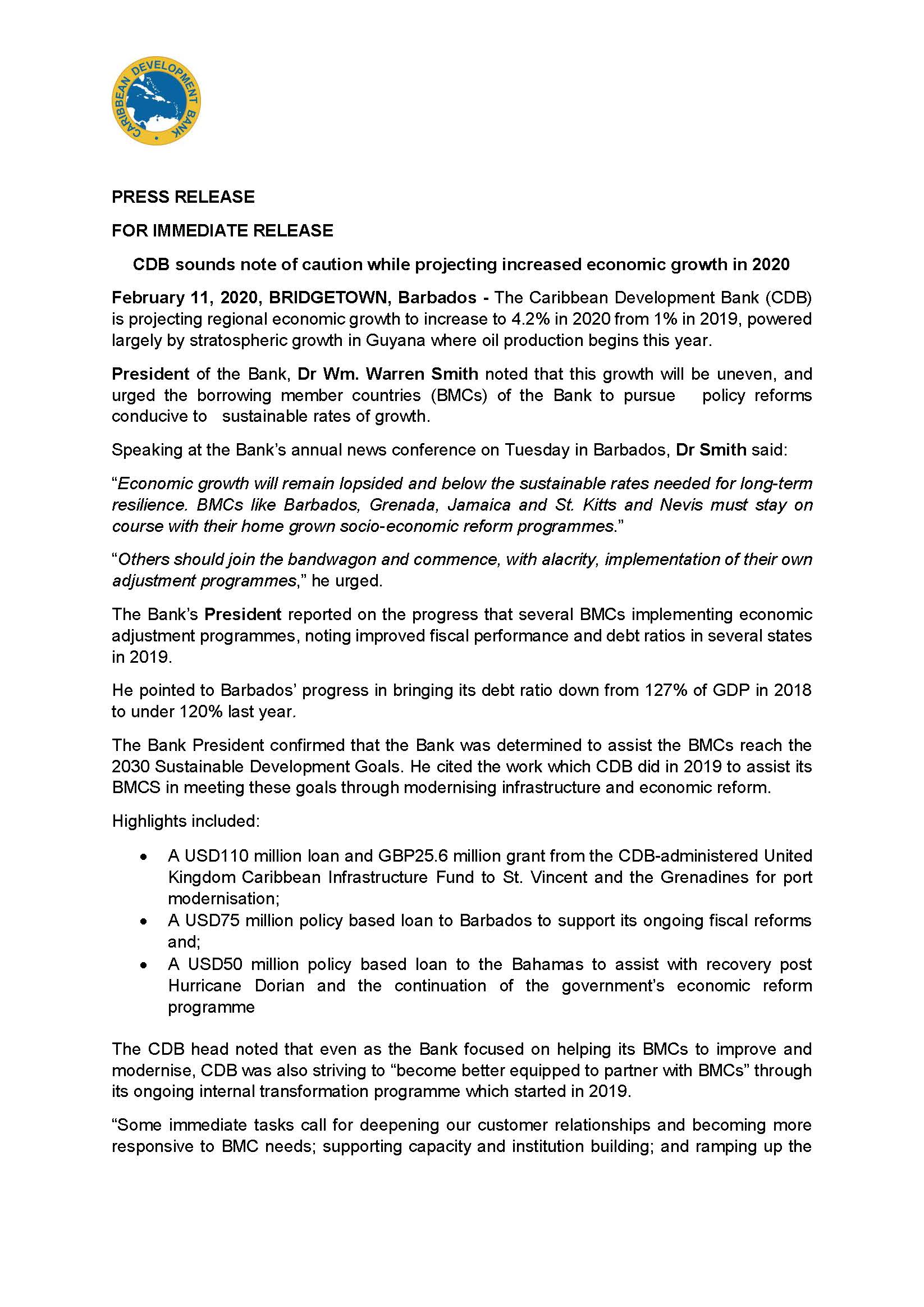 Cdb sounds note of caution while projecting increased economic growth